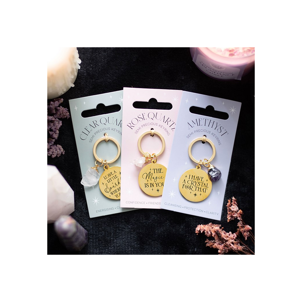 Thumbnail: Set of 18 Gold Crystal Keyrings on Display