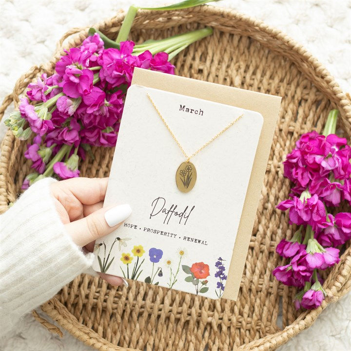 Thumbnail: March Daffodil Birth Flower Necklace Card