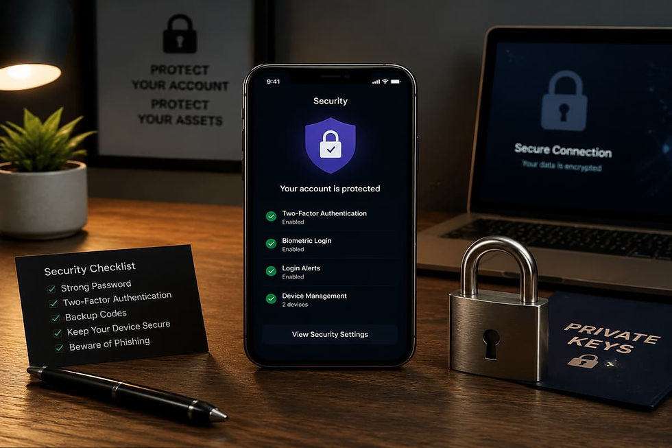 Realistic representation of digital security with physical lock, secure device, and protection theme symbolizing account safety