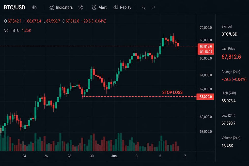 Bitcoin chart showing a clearly marked stop loss boundary below the current price