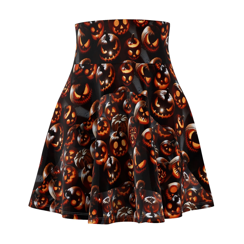 Thumbnail: Women's Skater Skirt - Spooky Pumpkin Skirt | Halloween Women's Clothing