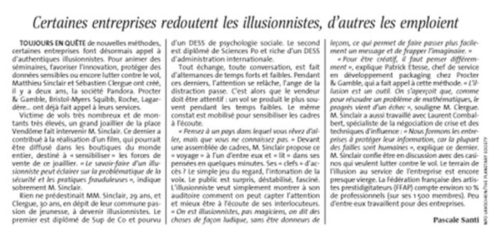 Article Le Monde conférence illusionnistes