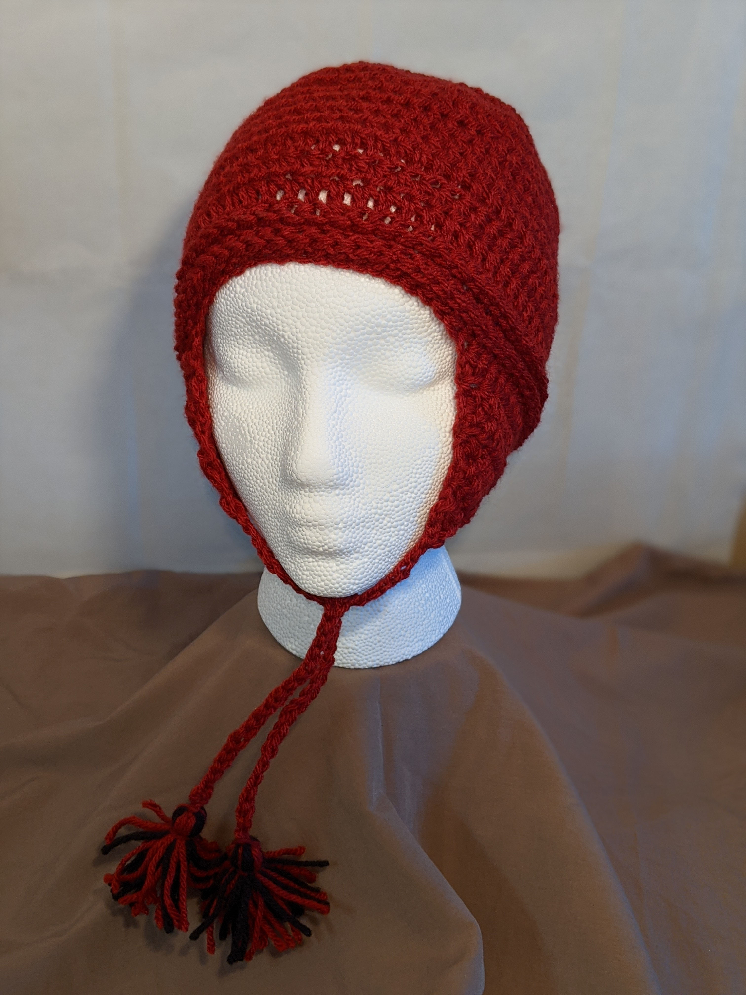 Earflap Hat - Red with Black tassels