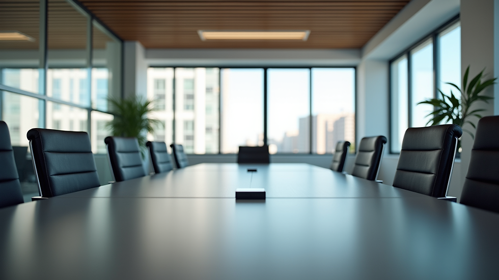 Eye-level view of a modern office space with a large conference table