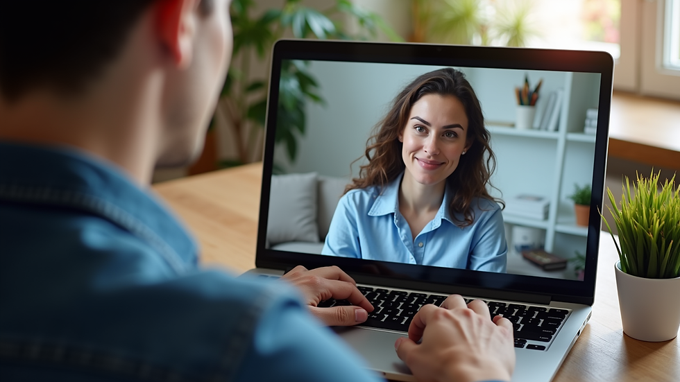 Close-up view of a person attending an online career development webinar