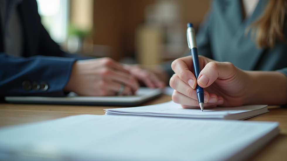 Close-up view of a person taking notes during an online career workshop