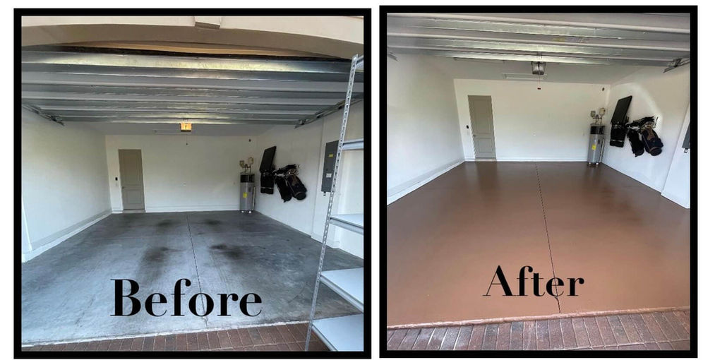 Garage floor before and after painting. 