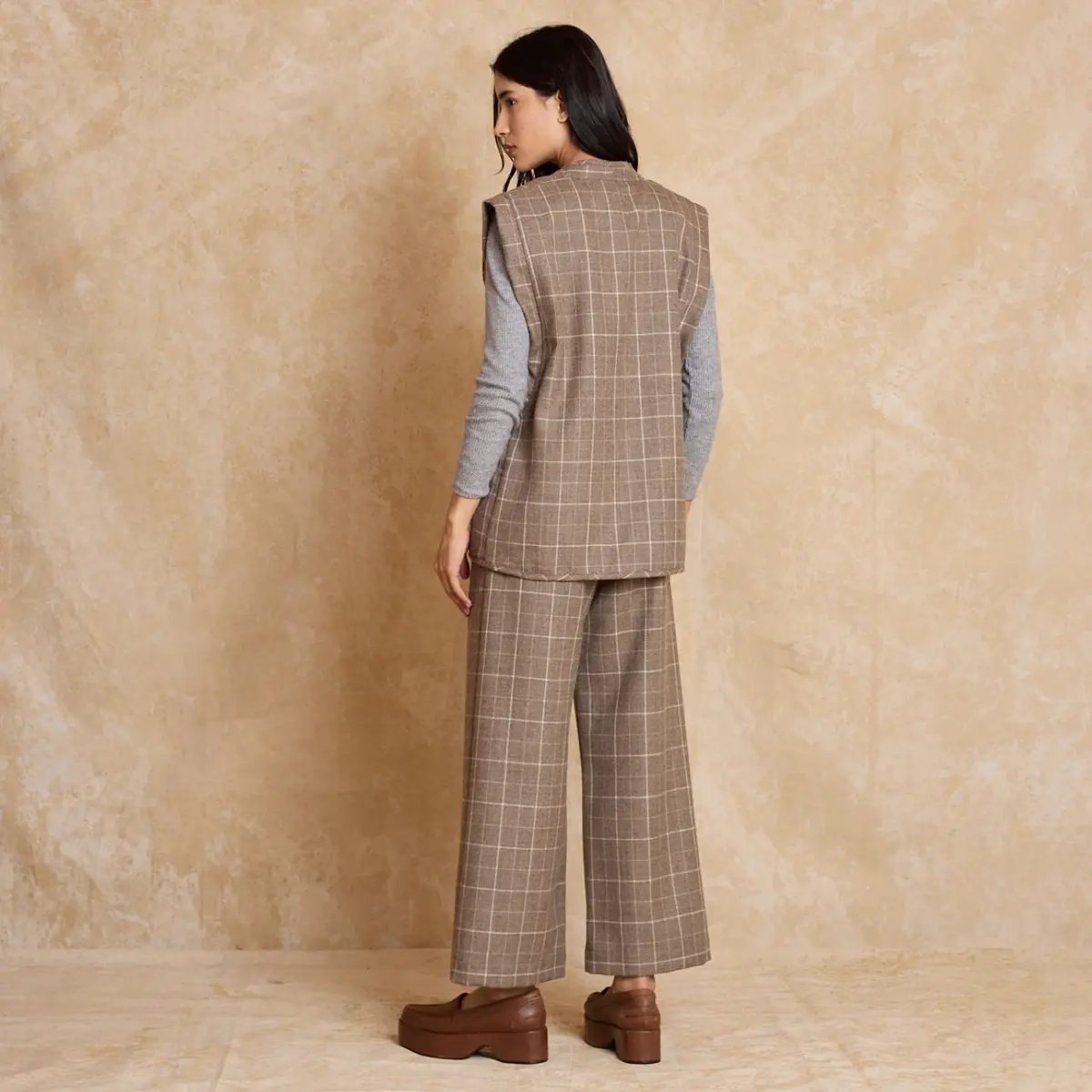 Calça Pregas Xadrez - Cinza | Missinclof