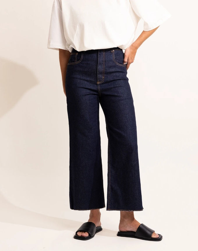 Miniatura: Calça Jeans Wide Elza Cropped Azul Escuro Yes I Am Jeans