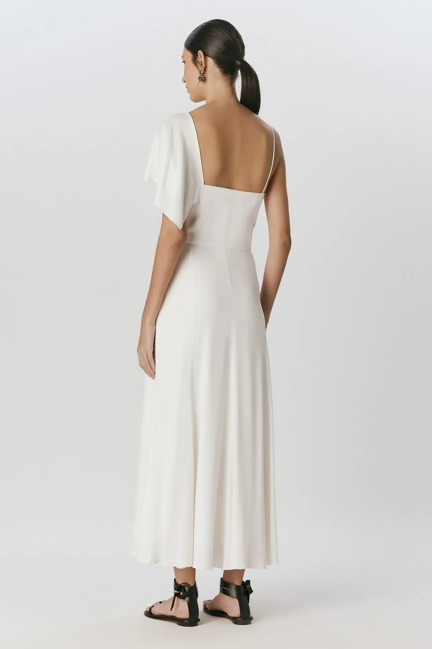Vestido Manga Babado Lenço Off White Andrea Marques