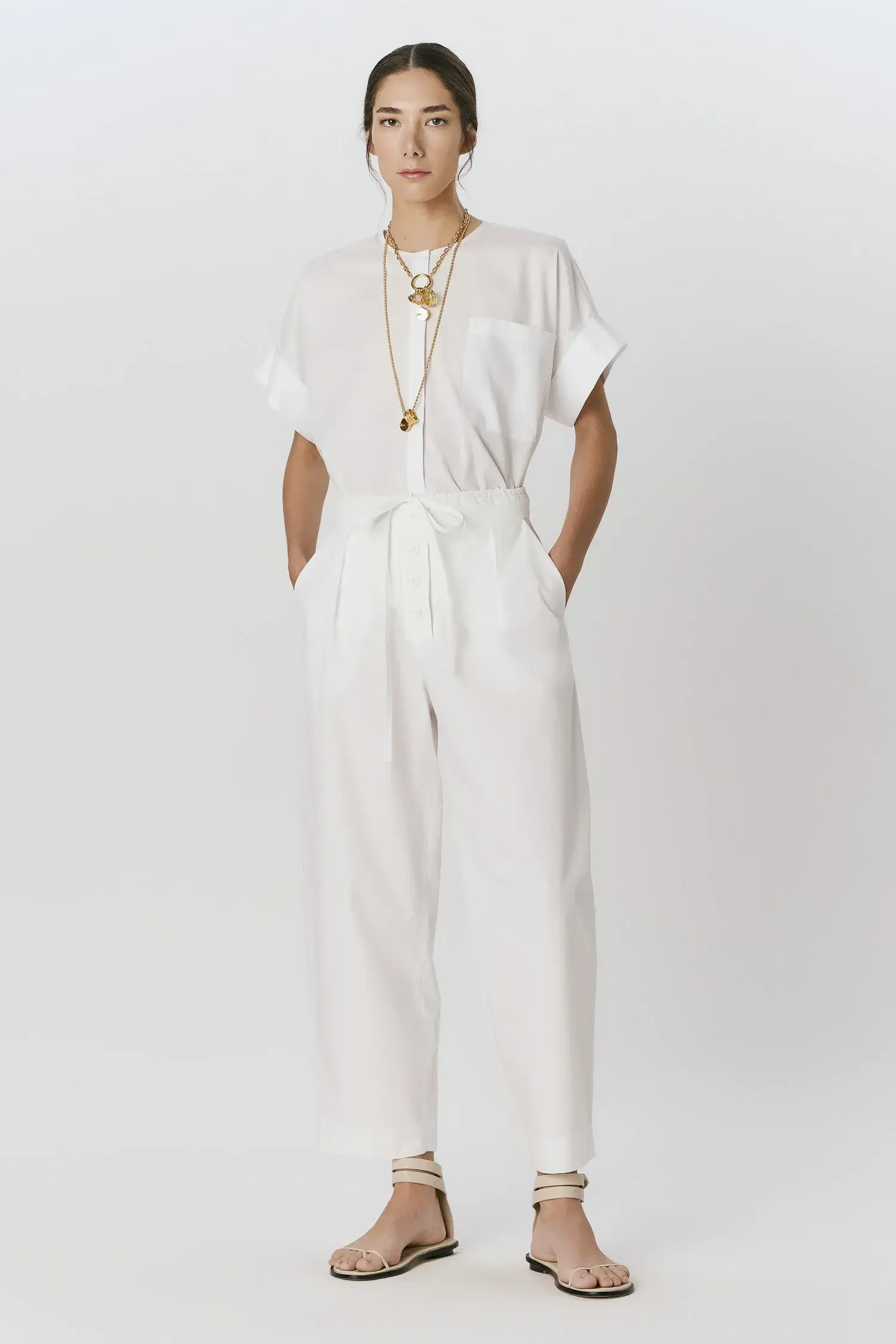 Calça Baggy Cós Duplo Branco Andrea Marques