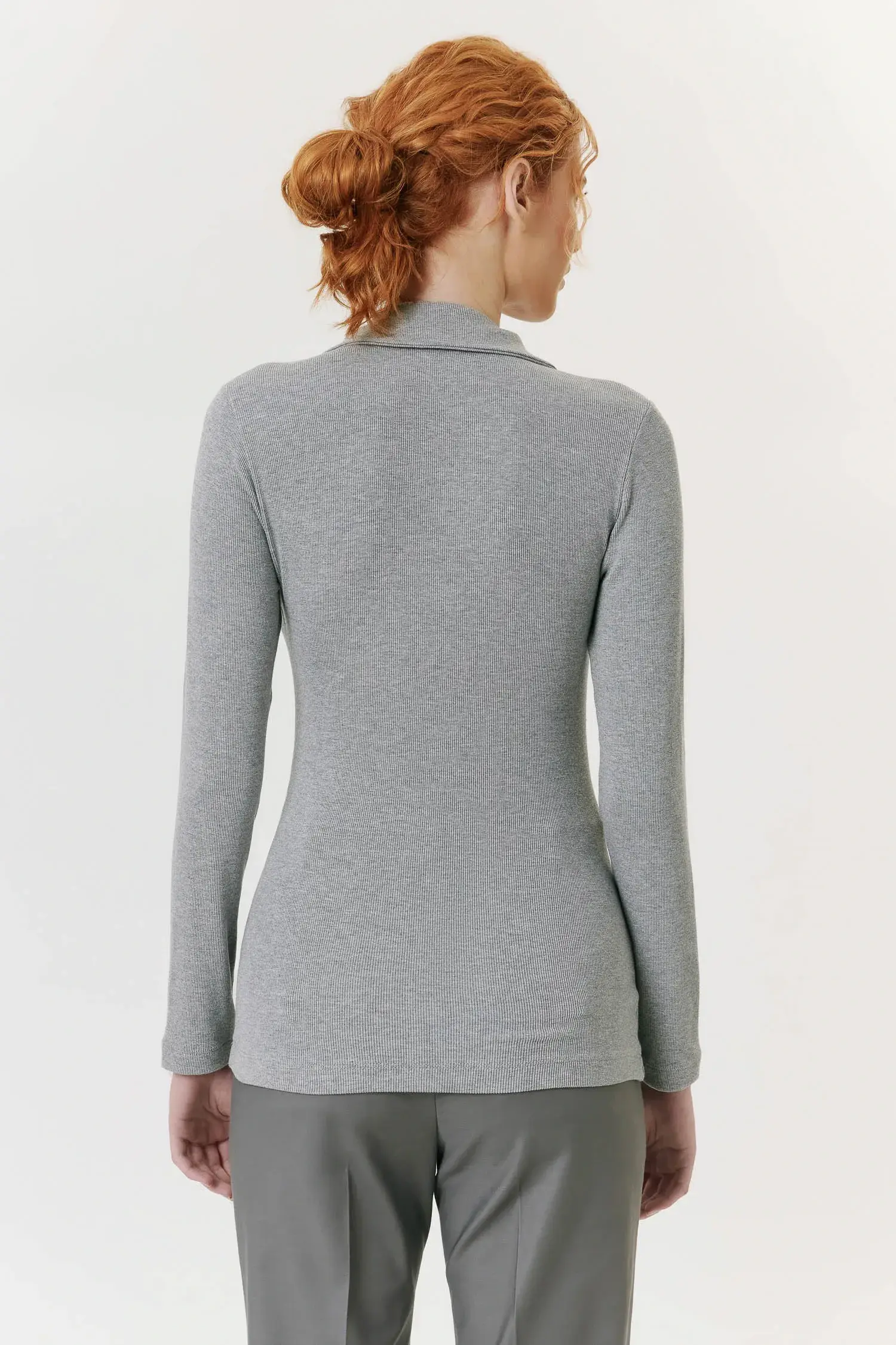 Blusa Malha Polo Manga Comprida Cinza Andrea Marques