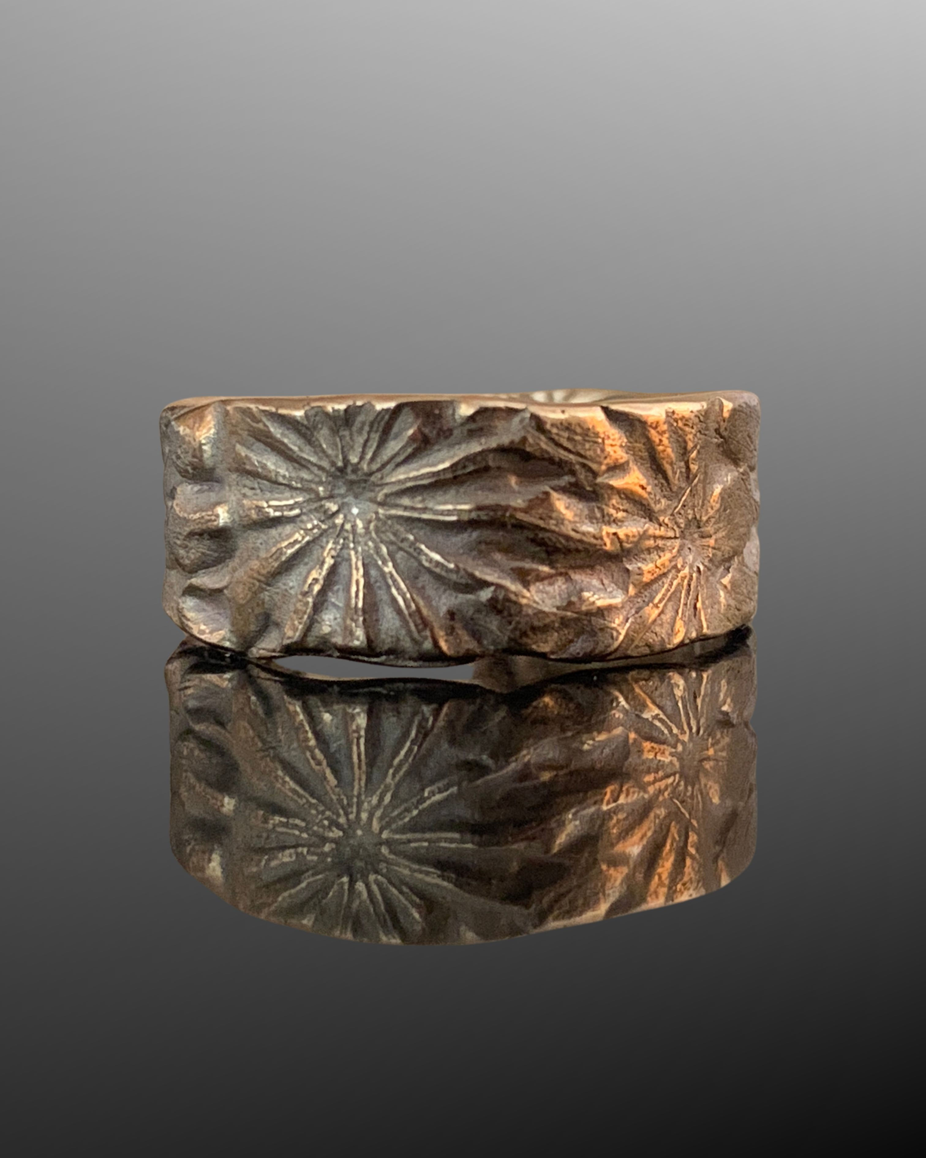 STUDIO Rustic bronze seedpod textured open band ring