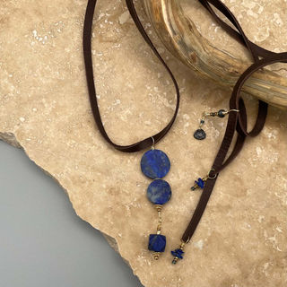 Lapis, Gold & Leather Necklace After for A Wear of Prayer