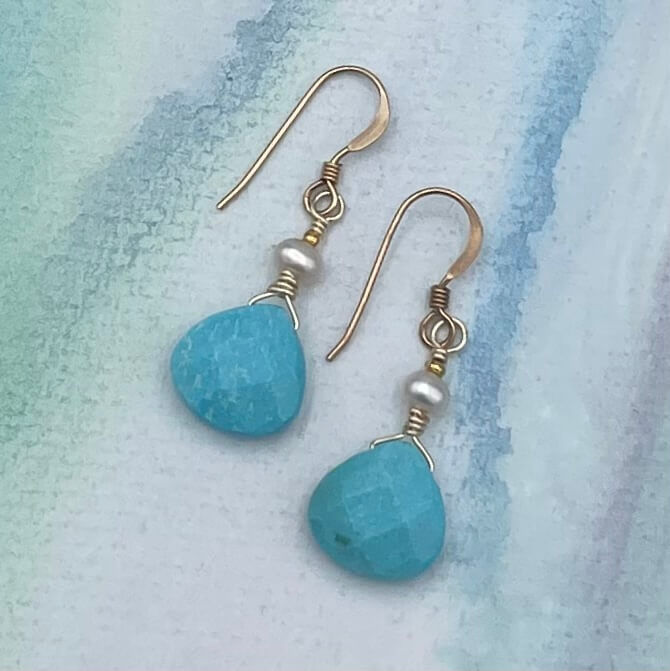 Thumbnail: Turquoise & Pearl Morning Sky Earrings