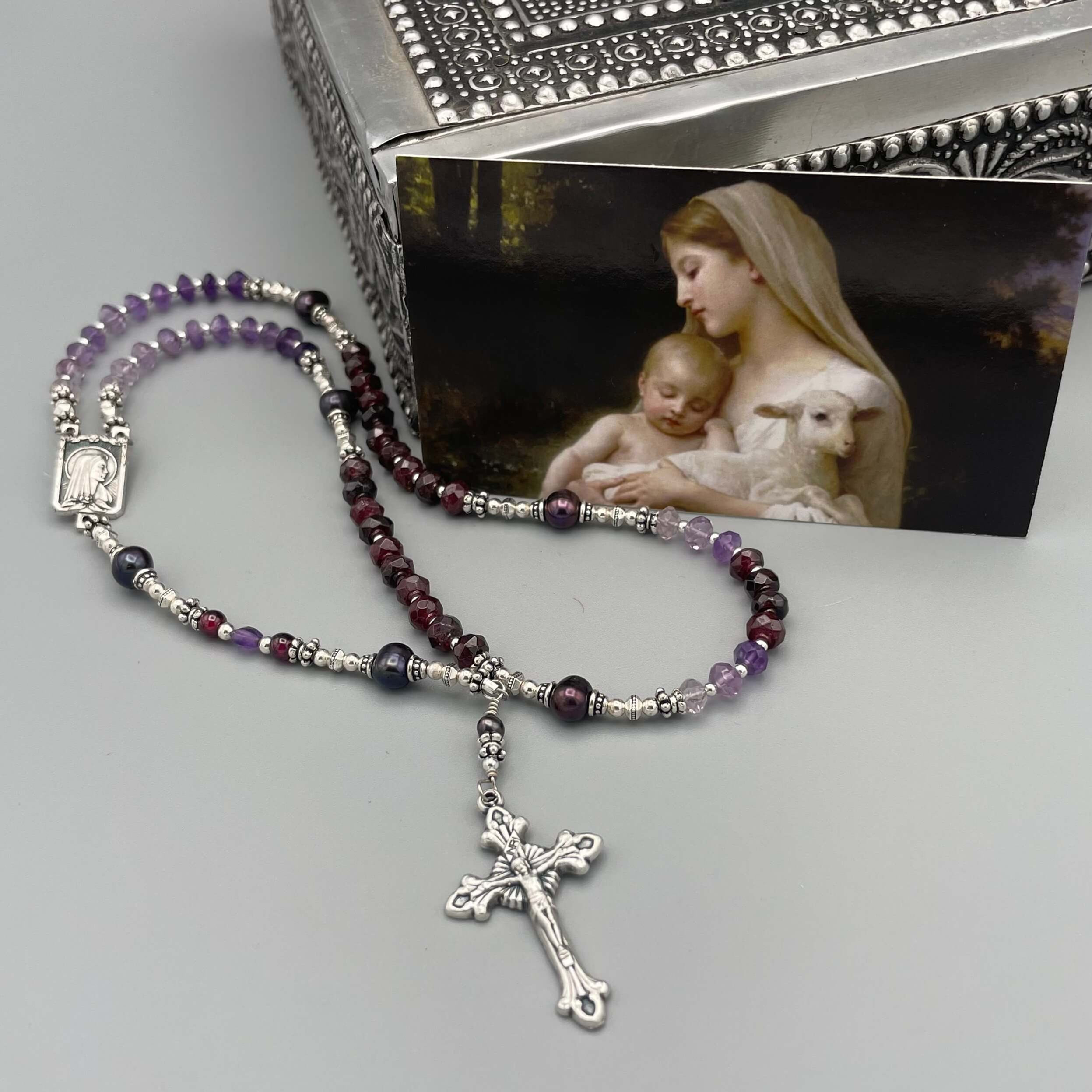 Amethyst, Garnet & Pearl Contentment Rosary