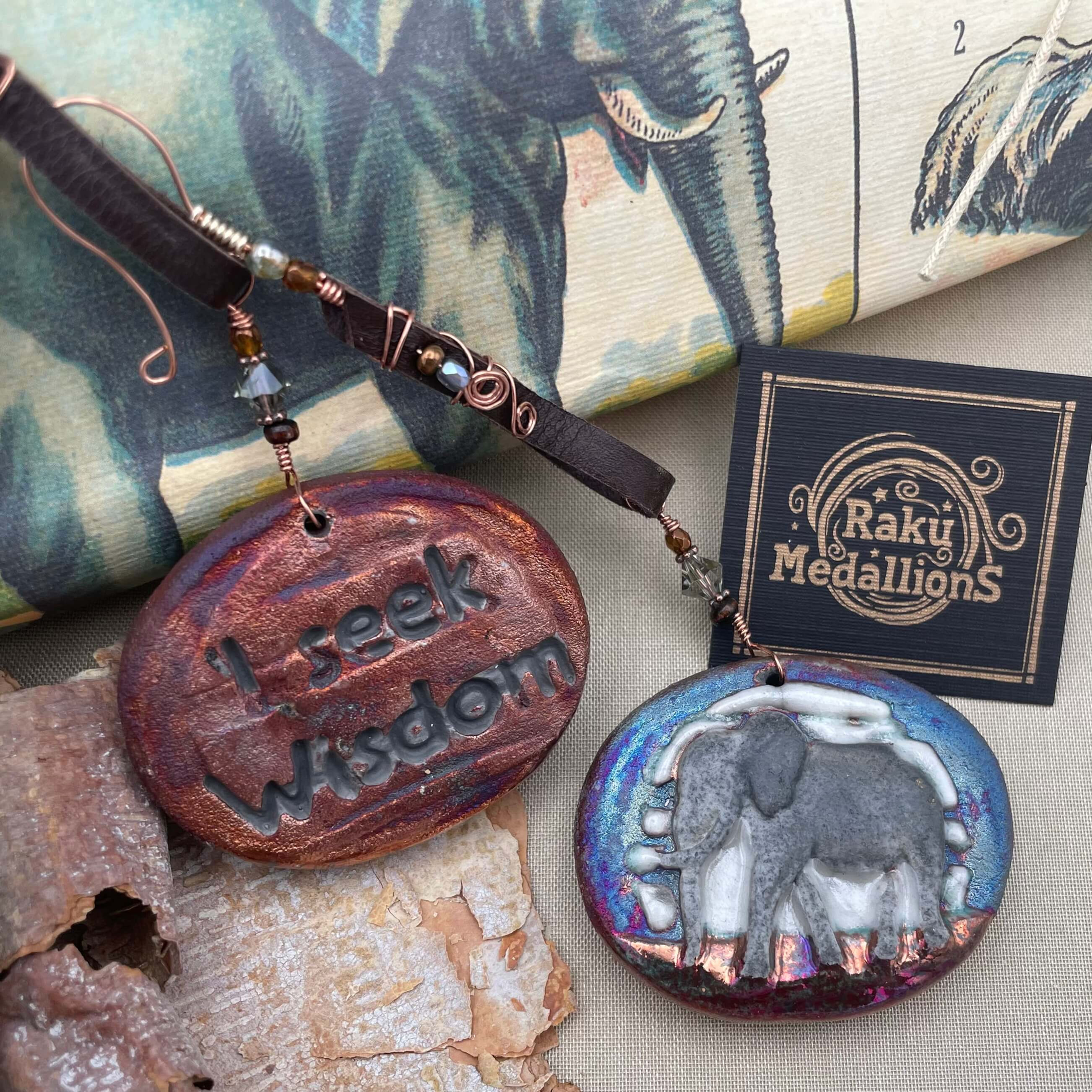 Raku Elephant Wisdom Medallion