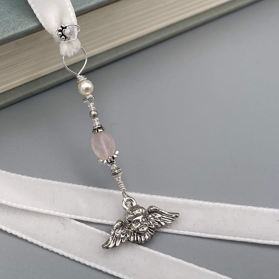 Thumbnail: Rose Quartz & Pearl Velvet Cherub Bookmark