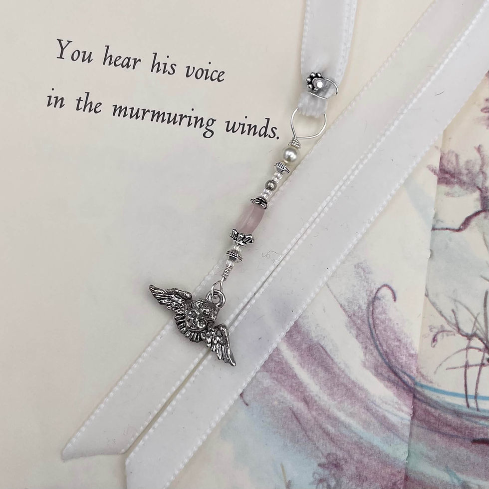 Thumbnail: Rose Quartz & Pearl Velvet Cherub Bookmark