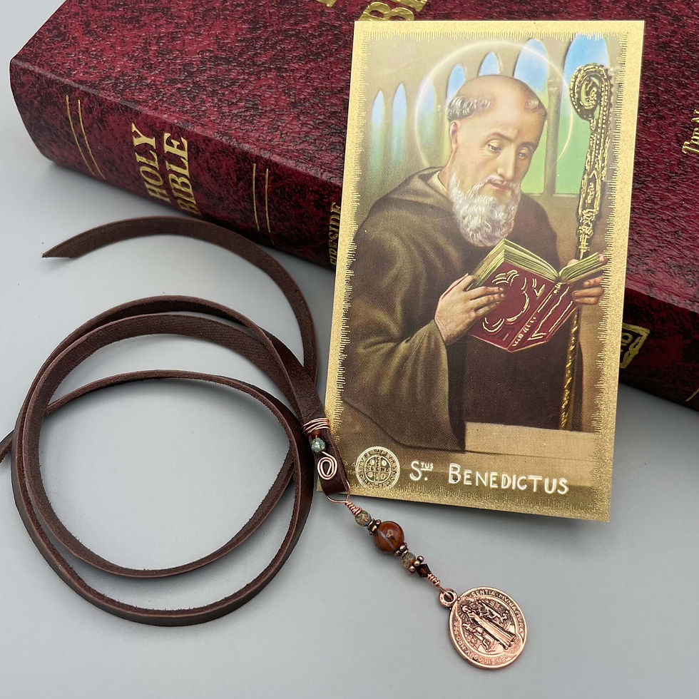 Thumbnail: Agate & Copper St. Benedictus Leather Bookmark