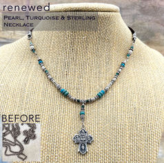 Scapular Medal Pearl, Turquoise & Sterling Custom Order Necklace for A Wear of Prayer-Unit