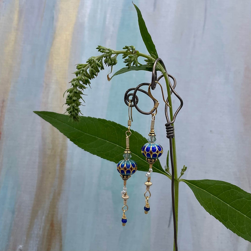 Thumbnail: Pearl & Lapis Cloisonné Azure Earrings