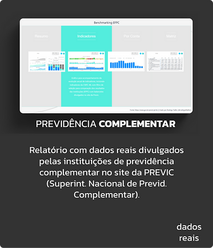 Relatório em Power Bi com dados reais divulgados pelas instituições de previdência complementar no site da PREVIC (Superint. Nacional de Previd. Complementar).