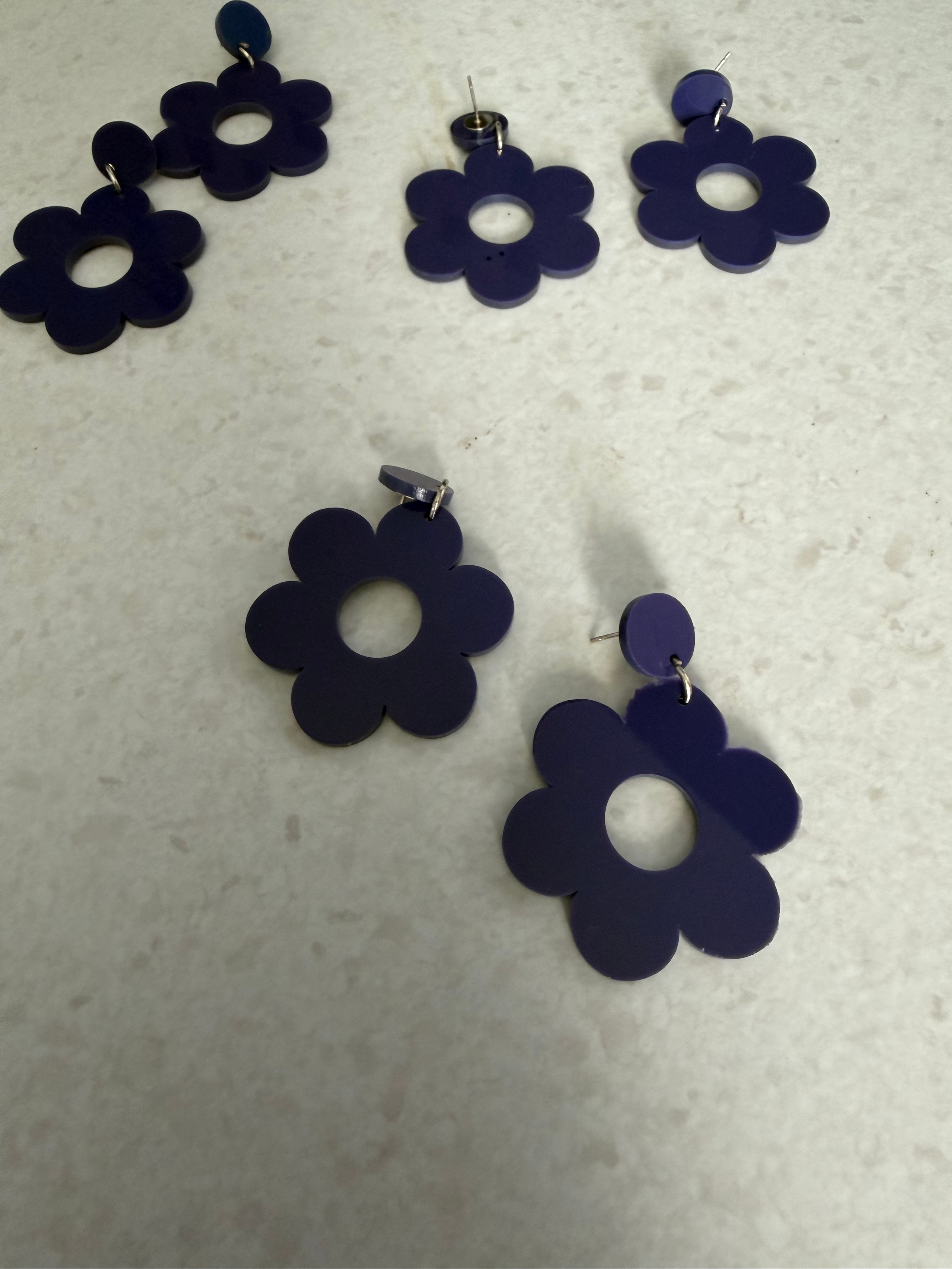 Purple Daisy Flowers Drop Earrings