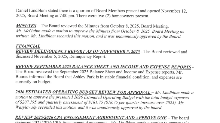 November 2025 Meeting Minutes