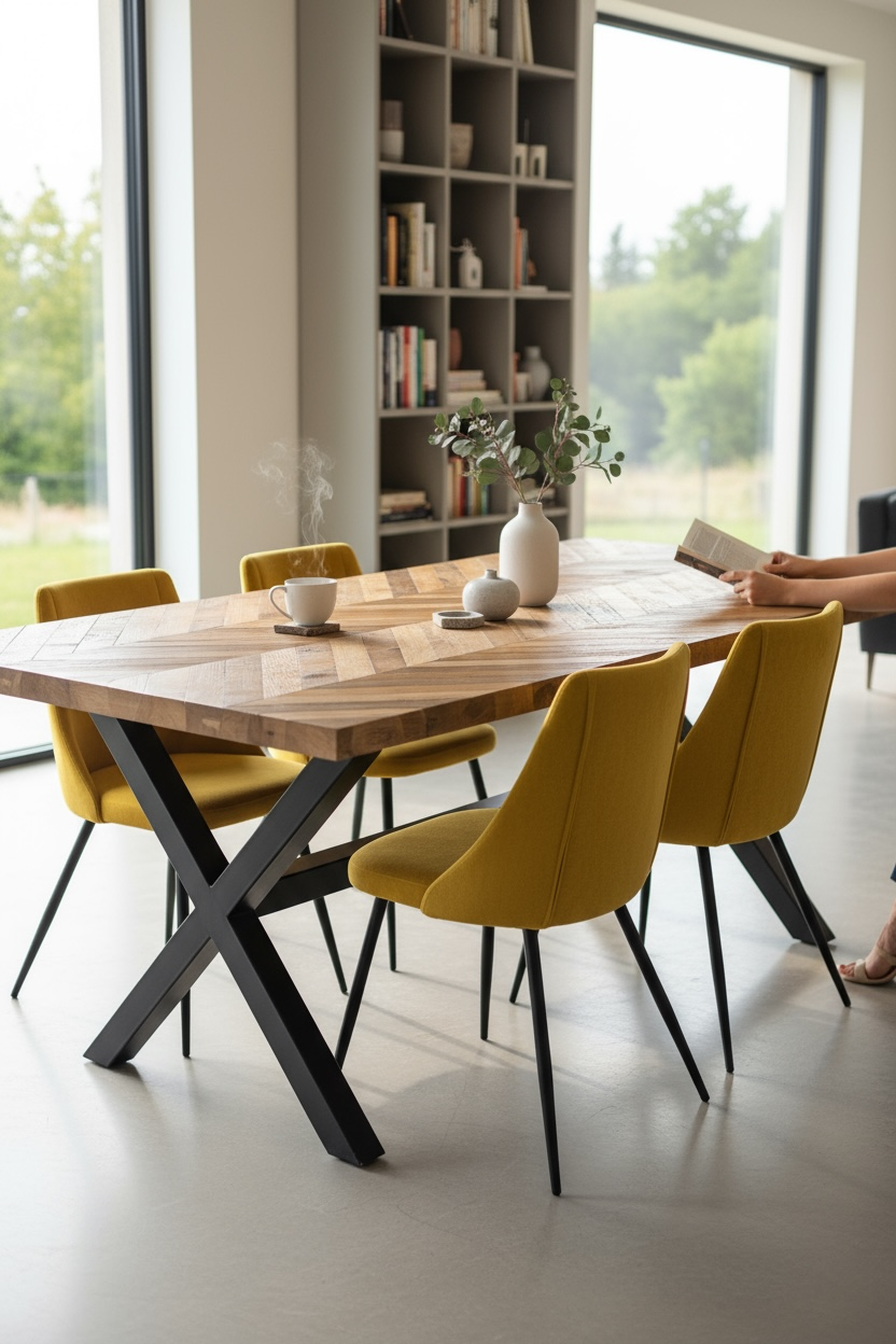 Thumbnail: Second Chance - (Pre-Loved) Large Solid Wood Chevron Dining Table