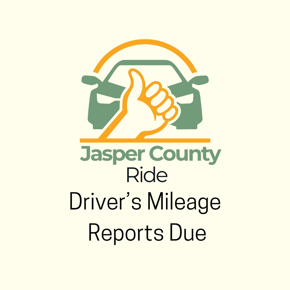 Jasper County Ride Drivers Mileage Reports are Due