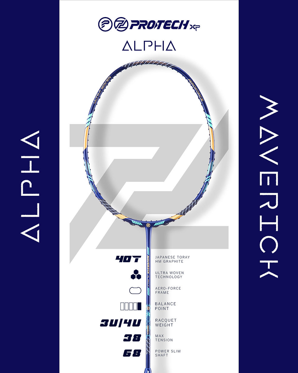 Thumbnail: Protech Maverick Alpha | Player Edition | 3UG2 | Max 38 LBS | Badminton Racket