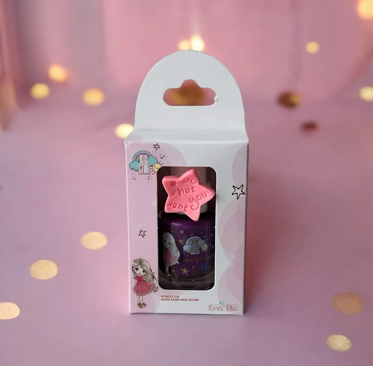 Çocuklara Özel Su Bazlı Oje, 9ml, Mor + Yüzük Hediyeli