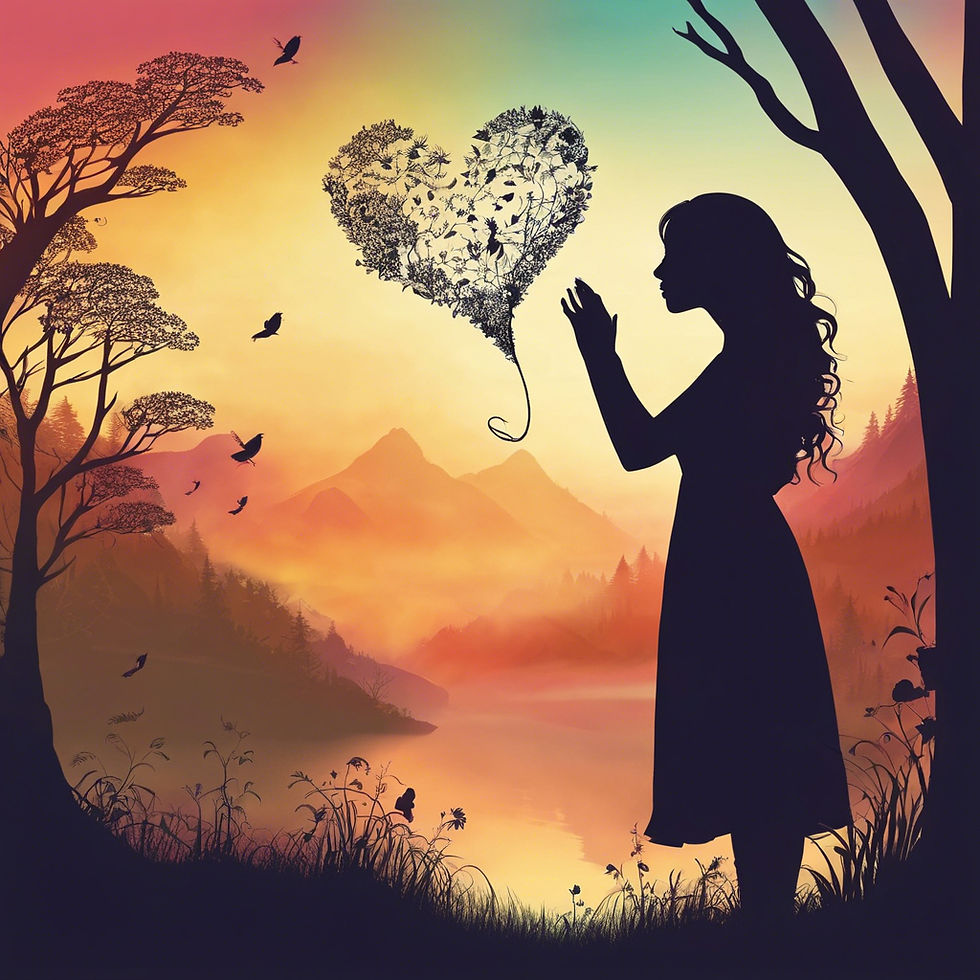 Heartsong. A womans silhouette with pretty  illustrated heart