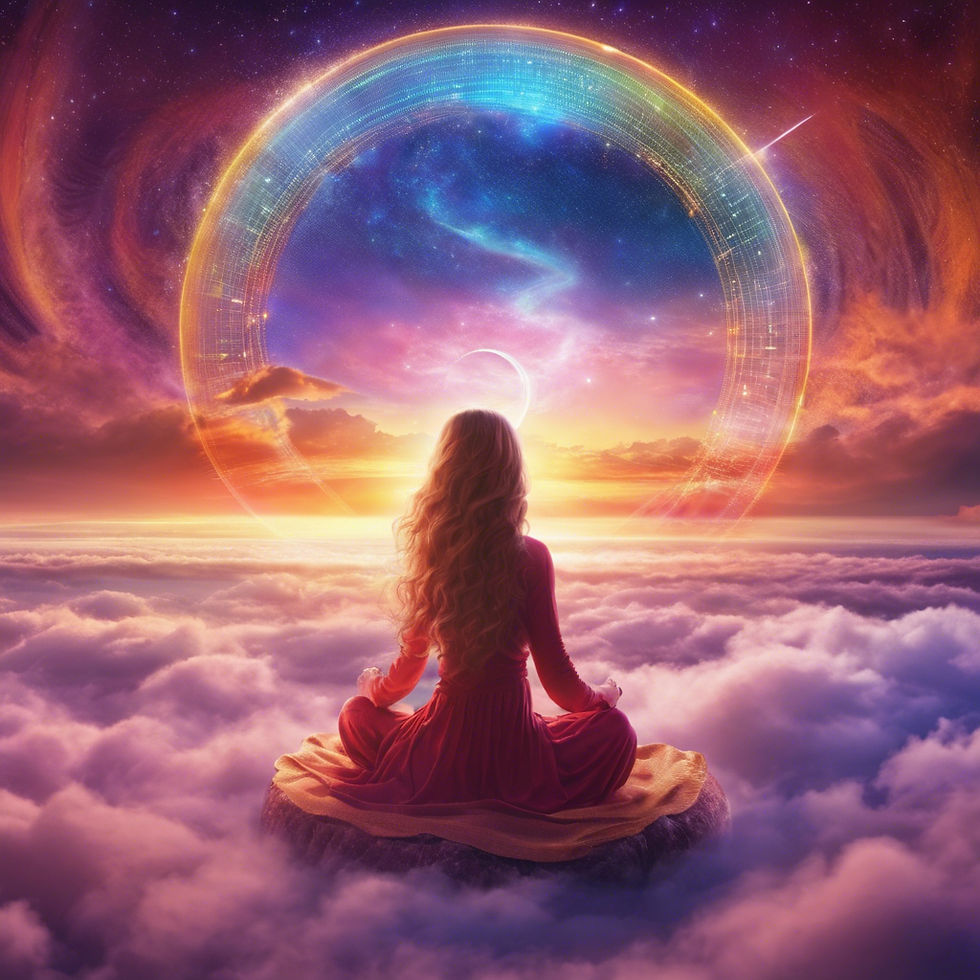 A girl meditating in the clouds