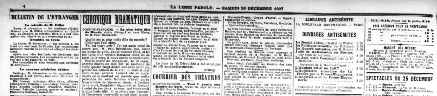 La Libre Parole, 25 dicembre 1897