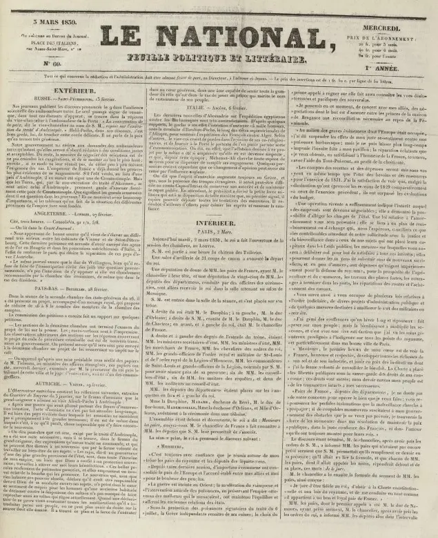 Le National, 3 marzo 1830