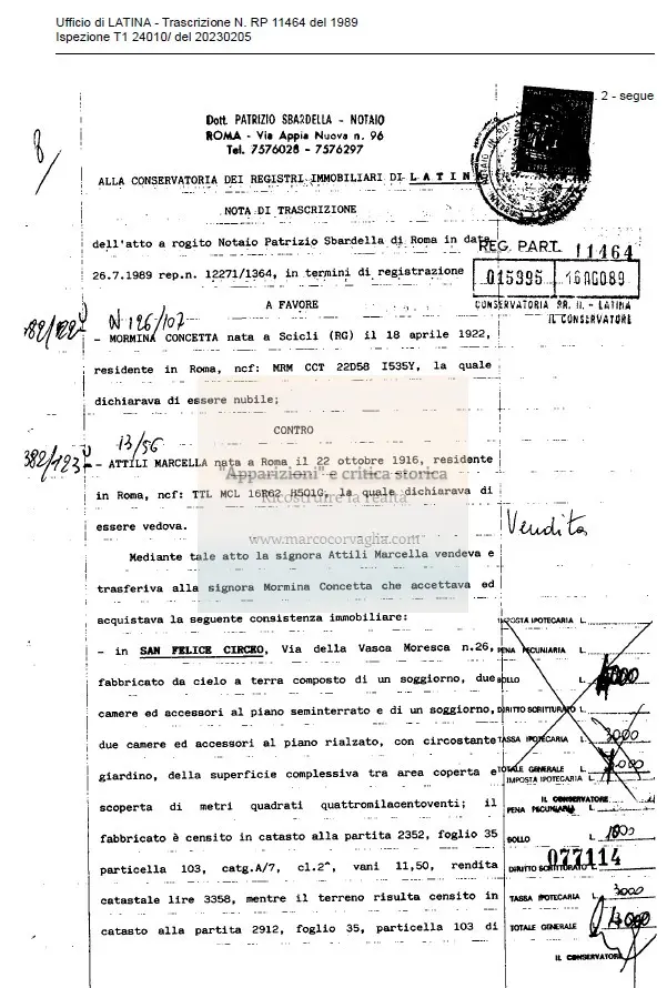 Nota di trascrizione catastale, San Felice Circeo