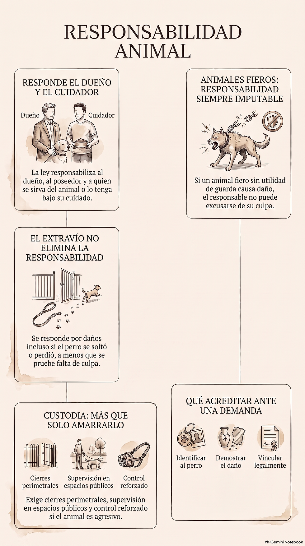 Perros que causan daños: responsabilidad civil, prueba de la propiedad y deberes de custodia