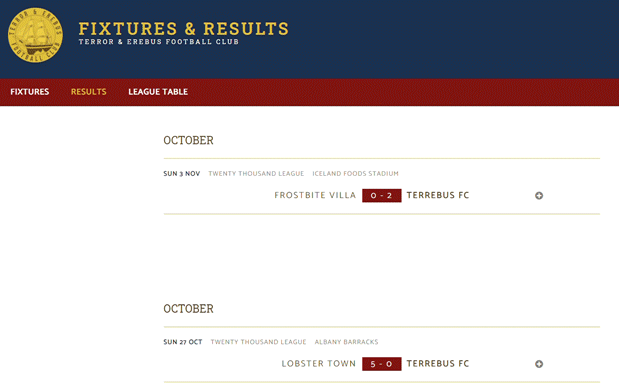 Terrebus FC fixtures page
