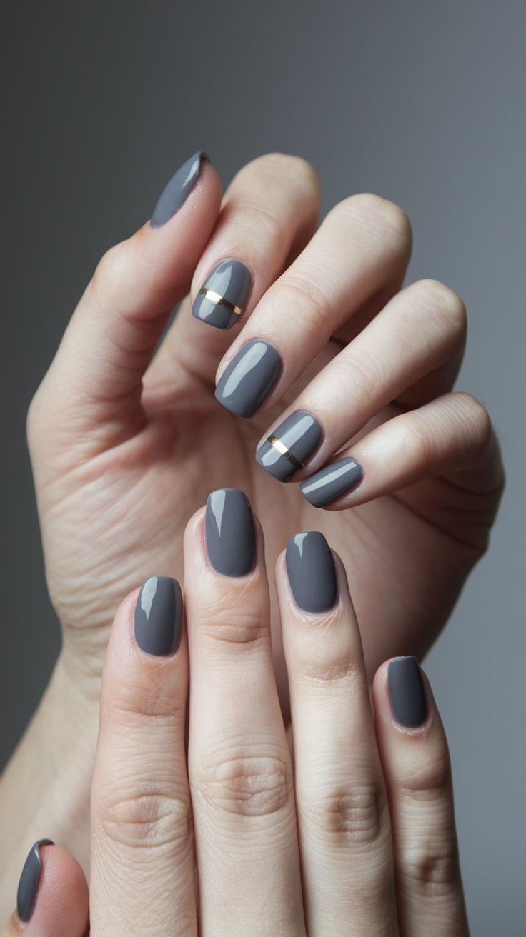 graue nägel mit gold glitzer sticker