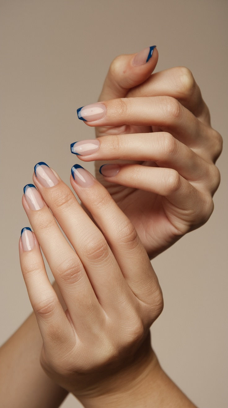  Dunkelblaue Nägel mit glänzendem Finish, ideal für elegante Abendlooks und festliche Anlässe