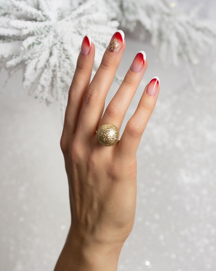 Elegante Rote French Nägel Design mit subtiler roter Spitze für einen stilvollen und klassischen Look, perfekt für jeden Anlass.