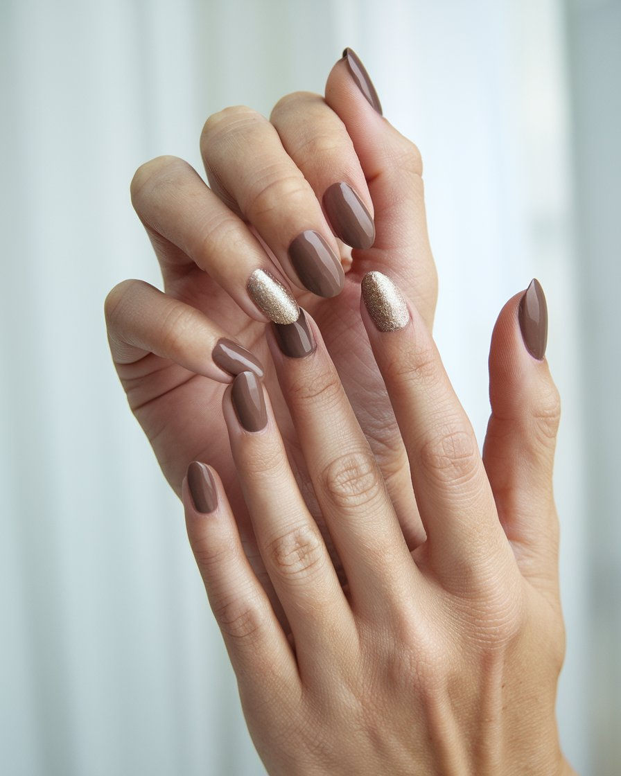 Elegante braune Nägel mit glänzendem Finish – perfekte Inspiration für klassische Looks.