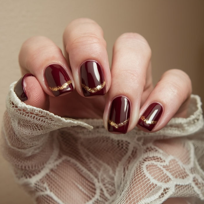 dunkelt rot mit gold nagel idee