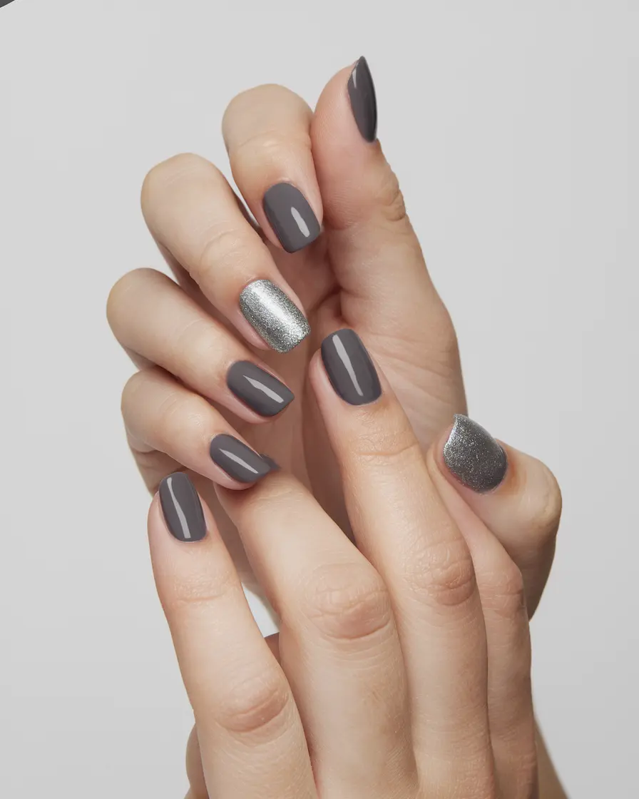 graue nägel mit silber - Cool Moondust Dipping Powder 