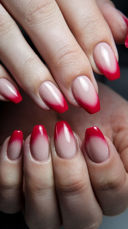 Rote French Nägel mit einem modernen Twist – perfektes Nageldesign, das klassische Eleganz mit einem Hauch von Farbe kombiniert.