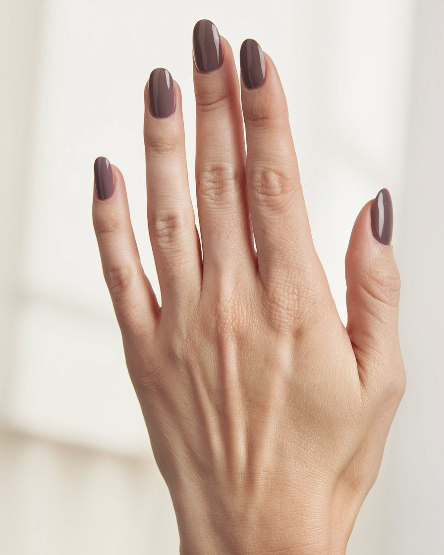 Elegante braune Nägel mit glänzendem Finish – perfekte Inspiration für klassische Looks.