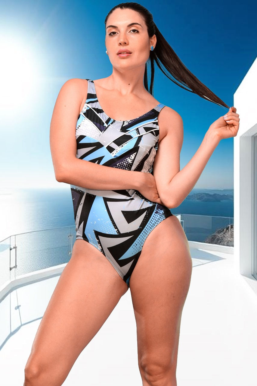 Malla de Natación para Mujer – Estampado Completo con Espalda Baja