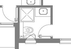 שרטוט חדר רחצה עם מקלחון בצורת קובייה